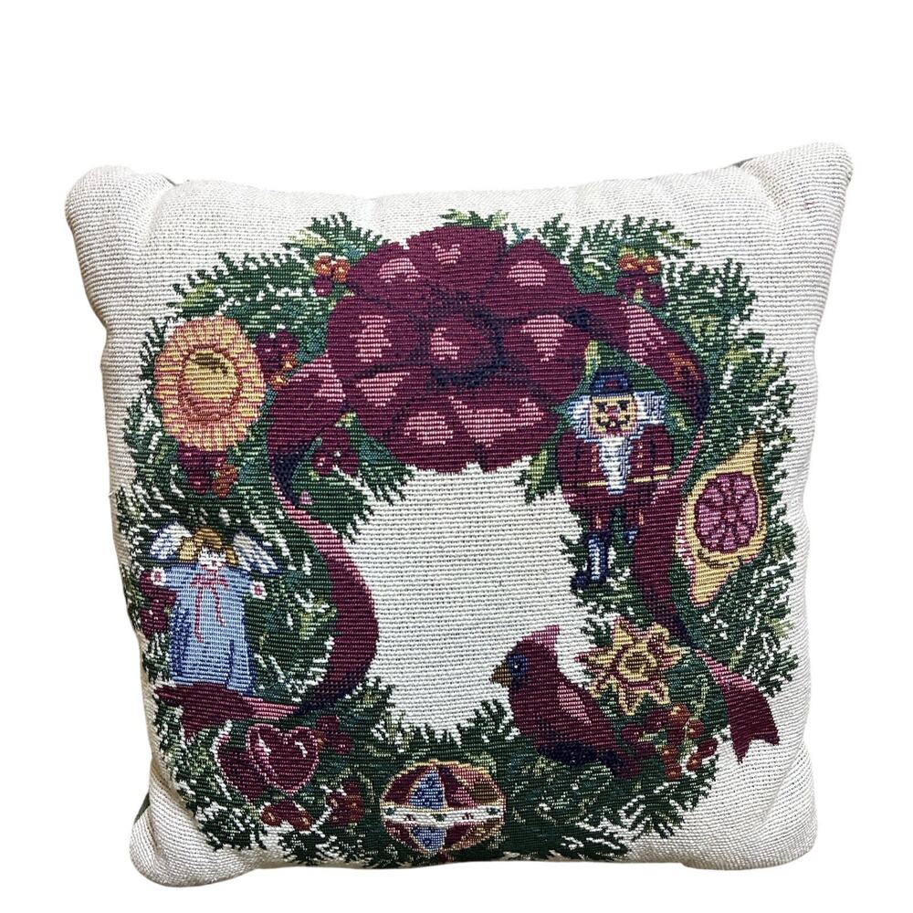 Christmas pillow 12 Inch Tapestry Wreath Design Angel Cardinal Ornament